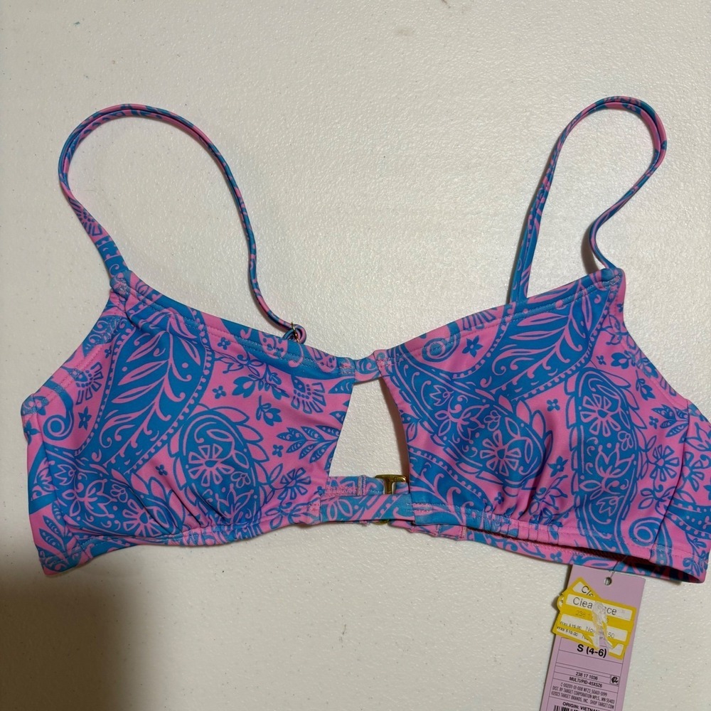 Wild Fable Pink Blue Paisley Keyhole Bikini‎ Top Small 4-6 NWT